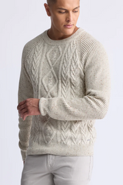 Wallaby Men’s Nep Yarn Cable Knit Crewneck Sweater