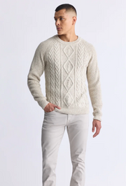 Wallaby Men’s Nep Yarn Cable Knit Crewneck Sweater