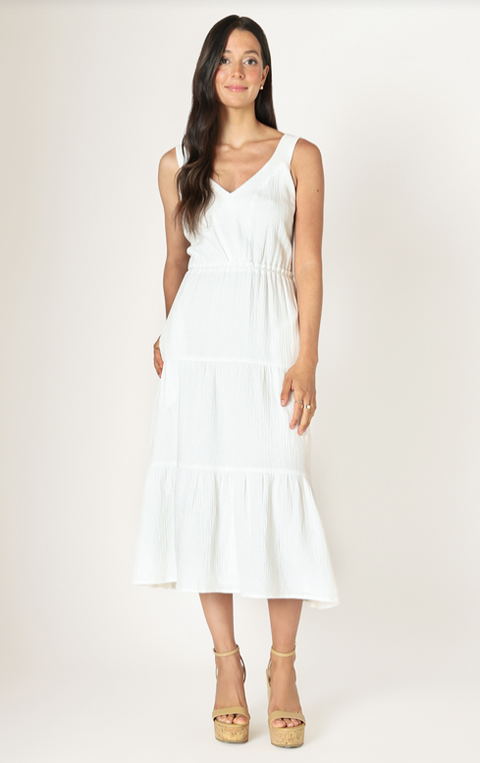 textured tiered midi dress