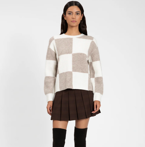 Checkerboard knit sweater