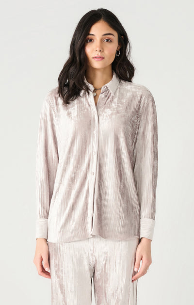 button front plisse velvet shirt