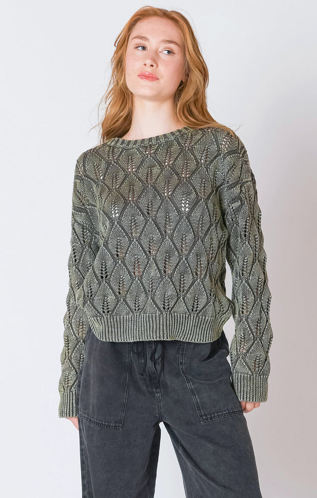 Pointelle crew neck sweater