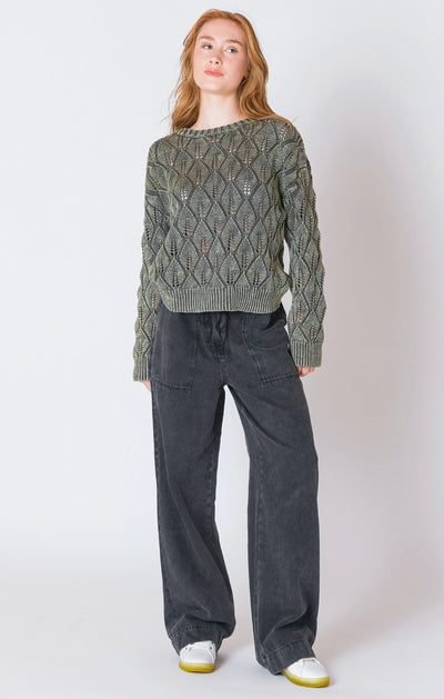 Pointelle crew neck sweater