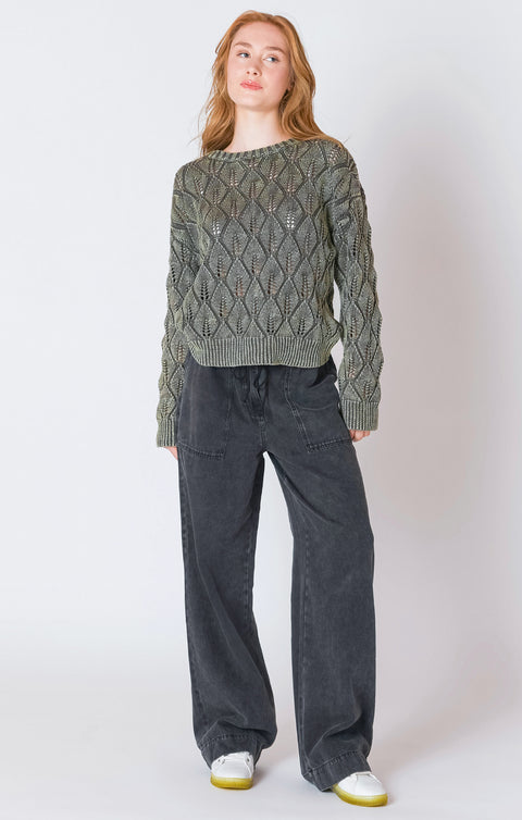 Pointelle crew neck sweater