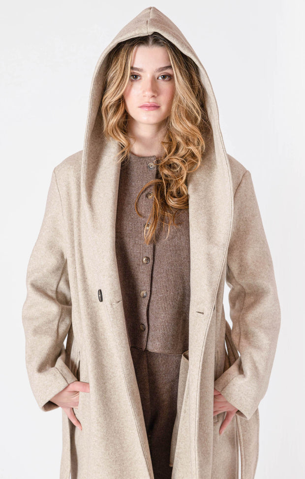 Belted hooded coat