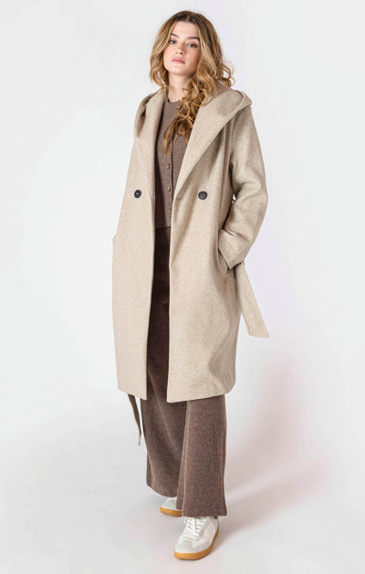 Belted hooded coat