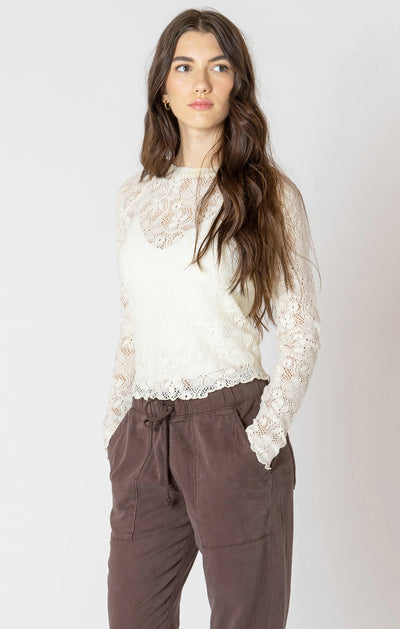 Exposed seam lace top