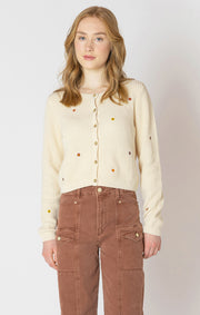 embroidered crewneck cardigan