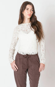 Exposed seam lace top